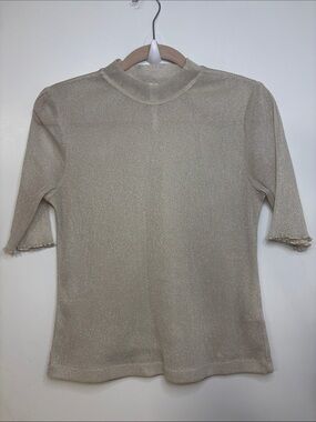 ANTHROPOLOGIE LUREX MESH SHORT-SLEEVE MOCK-NECK TOP!